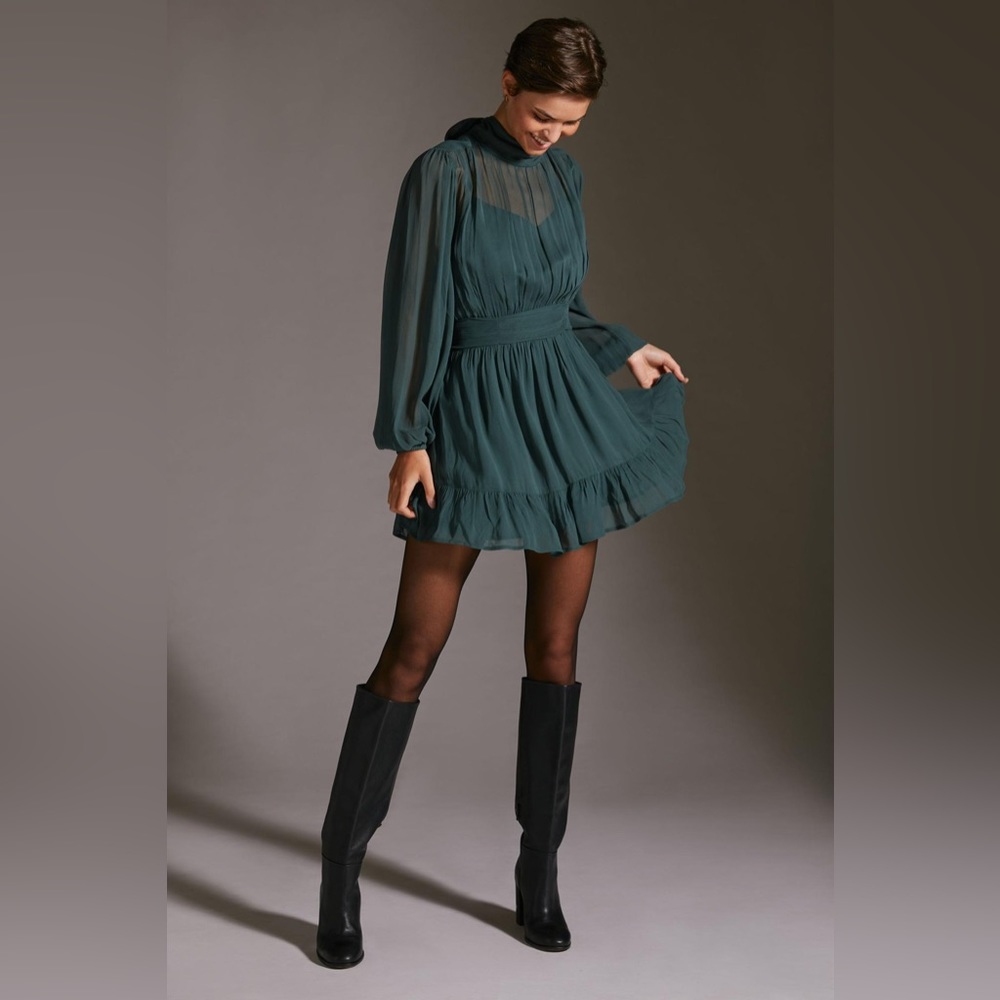 Let Me Be Mock Neck Sheer Mini Dress